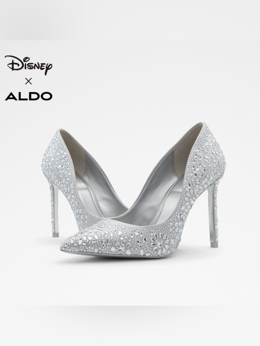 Aldo X Disney Silver Crystal-Embellished Pointed Toe Heels